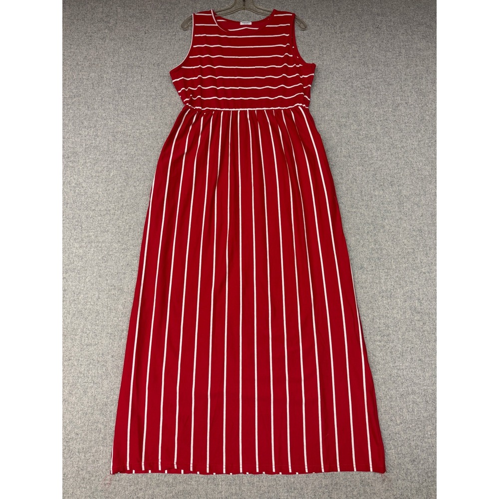 Hount Sleeveless Maxi Dress Large Red White Striped Empire Waist Casual Cotton